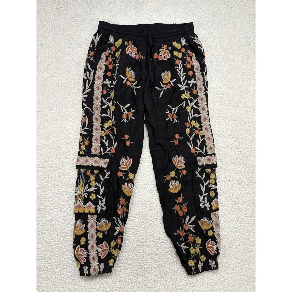 Johnny Was Embroidered Floral Cargo Pants‎ Jogger Tapered Women's XS Drawstring